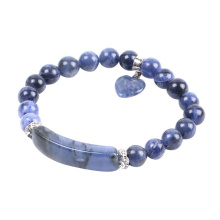 Handgefertigte benutzerdefinierte 8MM natürliche blaue Lapis-Halbedelsteine ​​​​mit Herzanhänger für den heißen Verkauf